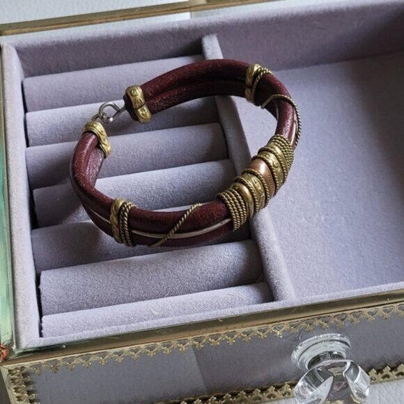 Vintage Ethnic Artesian Leather Copper Rope Twist Adjustable Bracelet - Picture 8 of 10